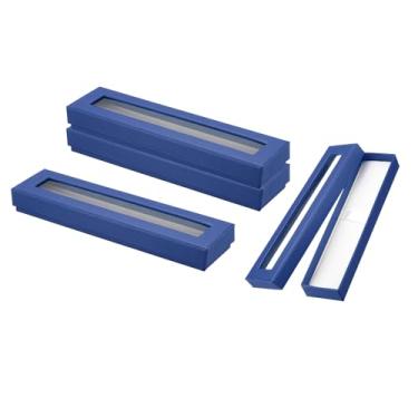 Imagem de Caixa de presente de caneta, pacote com 4 estojos vazios de papelão com janela transparente, caixa de apresentação de caneta para lápis, esferográfica, joias, escritório, azul
