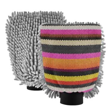 Imagem de STAYTOP Luvas de lavagem de carro com listras coloridas, 2 peças, luvas de microfibra de chenille, sem arranhões, panos de esponja de lavagem ultra absorventes para carros, limpeza doméstica - G
