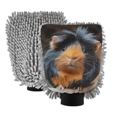 Imagem de STAYTOP Luvas fofas para lavagem de carro de porquinho-da-índia 2 peças, luvas de microfibra de chenille, sem arranhões, panos de esponja de lavagem ultra absorventes para carros, limpeza doméstica