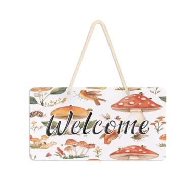 Imagem de Burbuja Placa de boas-vindas de cogumelos para porta da frente, placa de boas-vindas de PVC para decoração de férias de varanda de fazenda, 15 x 28 cm