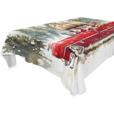 Imagem de YETTASBIN Toalha de mesa quadrada de Natal Papai Noel, impermeável, resistente a manchas, lavável de poliéster para piquenique, jantar, férias, cozinha, festa, decoração, 137 x 137 cm
