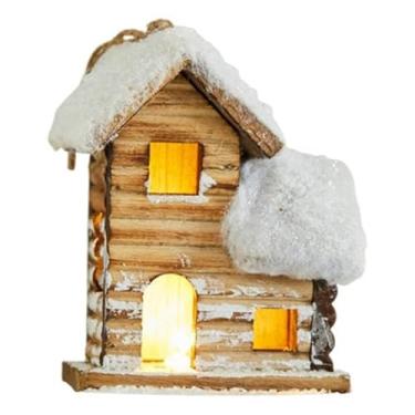 Imagem de FLCPJGV Casinha de Natal em Madeira para Pendurar, Cabana de Natal em Miniatura, Casa de Madeira Iluminada com Luz Aconchegante para Quarto Infantil, Festas, Style C, Tamanho real