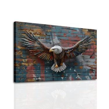 Imagem de Arte de parede em tela emoldurada emoldurada escultura de águia careca em parede de grafite vintage arte de parede em tela rústica - pôster emoldurado de 20 x 30 cm - decoração de casa e escritório