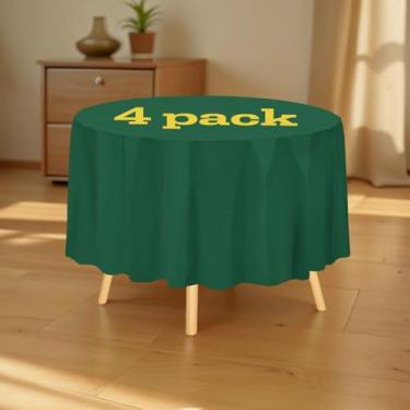 Imagem de Pacote com 4 toalhas de mesa descartáveis de plástico verde escuro redonda 213 cm – capa de mesa de festa à prova d'água para jantar, casamento, eventos ao ar livre