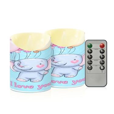 Imagem de Wassud Pacote com 2 lindos balões de coração de elefante com controle remoto, velas realistas cintilantes com temporizador, velas decorativas para Natal, casamento, festa, decoração de casa pequena