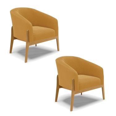 Imagem de Poltrona Decorativa Base Madeira Kit 2 Stella Bouclê Mostarda D03 - D'rossi
