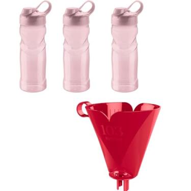 Imagem de Kit com 1 Suporte de Filtro de Café Vermelho 103 + 3 Garrafa Fitness Plastica 500ml Rosa