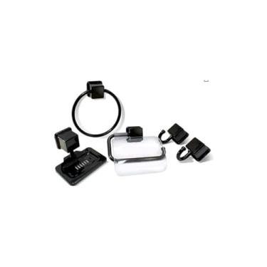 Imagem de Kit Acessórios para Banheiro 5 Peças, Polipropileno, Preto, Saboneteira, Porta Toalhas, Suporte Papel Higiênico