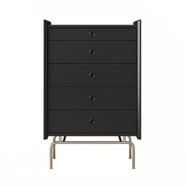 Imagem de Cômodas Baú de 5 gavetas, armário armazenamento madeira, pequeno vintage, aparador sofá aço inoxidável(Preto)