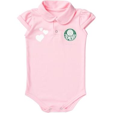 Imagem de Torcida Baby Body Polo Rosa Palmeiras para Bebê Unissex, Manga Curta com Corações (P)
