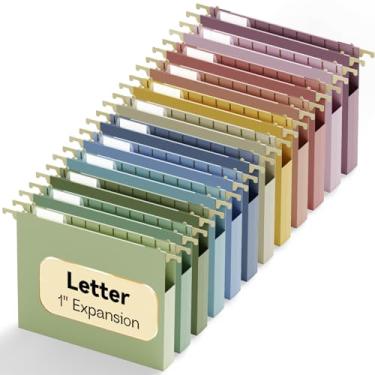 Imagem de NORDUN Pastas de arquivo suspensas de plástico, tamanho carta, pacote com 12 pastas reforçadas com abas, organizador de arquivos suspensos de expansão de 2,5 cm para escritório em casa, pastas