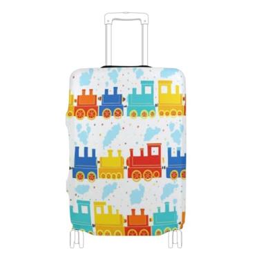 Imagem de Joisal Capa de mala fofa protetora de bagagem elástica estética acessórios de bagagem de viagem coloridos trens de brinquedo branco, P, serve para capa de 45 a 50 cm, Trens de brinquedo coloridos