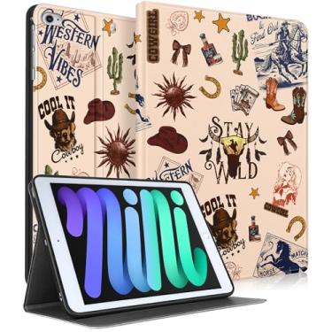 Imagem de Wazzasoft for iPad mini 5th 2019/Mini 4th 2016 Case - Women Girls Cute Smart Folio Cover (Auto Wake/Sleep) with Build-in Pencil Holder for Apple Tablet Soft TPU Protective Cover,Western Cowboy