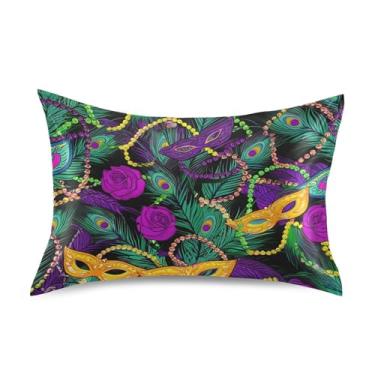 Imagem de Fronha linda máscara de carnaval colorida dourada roxa cetim refrescante king queen padrão fronhas coloridas macias para cama queen size 76,2 cm x 50,8 cm