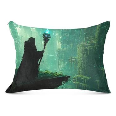 Imagem de Wizard Glowing Gem Capas de travesseiro tamanho king size 53 x 54 capa de travesseiro com zíper amigo da pele, capa de travesseiro corporal para cama sofá casa