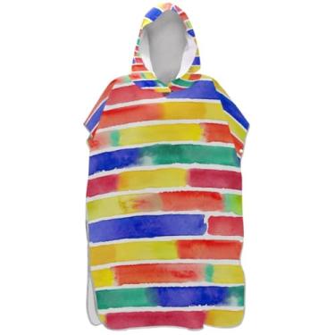 Imagem de Joisal Poncho de surfe listrado colorido aquarela para adultos trocador reutilizável masculino poncho com capuz toalha de banho com capuz de praia
