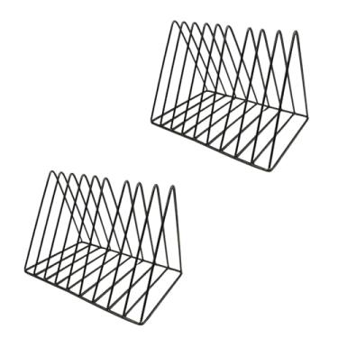 Imagem de MIAO YUAN 2 peças de suporte de mesa triangular, suporte de metal de ferro com 9 compartimentos para revistas e organizador de arquivos para escritório, elegante rack de exibição para decoração de