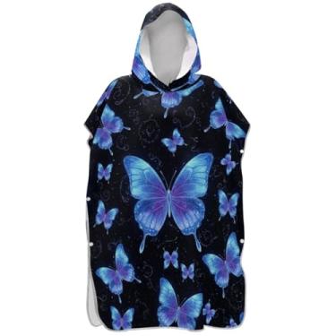 Imagem de Joisal Poncho de surfe trocador de roupão para banho de praia Adul toalhas com capuz de secagem rápida homens mulheres poncho com capuz azul neon borboleta preta