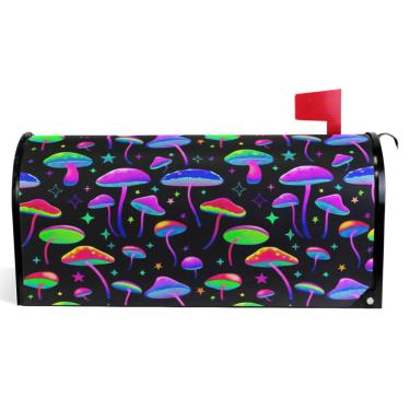 Imagem de TSENQUE Capas de caixa de correio magnéticas decorativas de vinil para caixa de correio envoltório inverno colorido desenho animado cogumelos caixa de correio moderna decoração de jardim tamanho