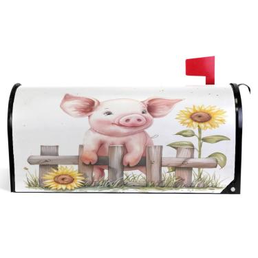Imagem de TSENQUE Capas decorativas para caixa de correio magnética aquarela porco fofo outono caixa de correio vinil caixa de correio moderna decoração de jardim tamanho padrão 52,56 x 45,8 cm