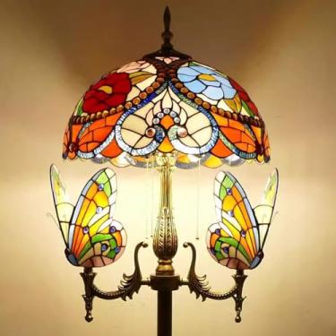 Imagem de Luminária de chão Tiffany com decoração natalina, libélula, borboleta, rosa, uva e chapéu barroco [5 lâmpadas][40,6 cm L x 165 cm A] Luminária de leitura de vitral para sala de estar e quart