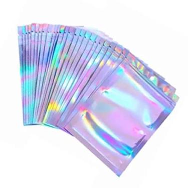 Imagem de Generic Saco Transparente Superior Iridescente da Selagem da Auto-selagem para a Joia 9x12cm, Saco do Fechamento do Zíper Celofane Holograma de 100 Pces