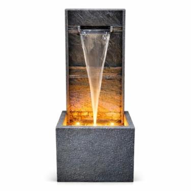 Imagem de Fonte de Água Grande Chafariz Com Iluminação LED, Decoração com Cascata (Cinza Escuro)