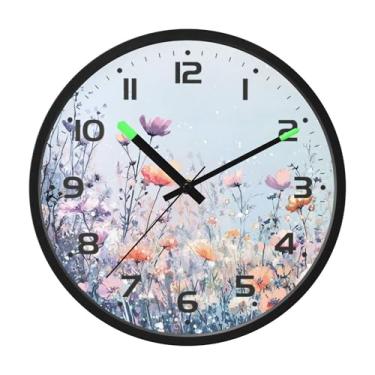 Imagem de SEHANY Herb Wildflower Relógio de parede silencioso sem tique-taque relógio redondo operado por bateria 30 cm controle de som luz noturna relógios de parede para sala de estar, cozinha, quarto