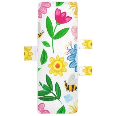 Imagem de Flores coloridas abelhas borboletas espreguiçadeira espreguiçadeira toalhas de cadeira de praia com bolso superior ajustado espreguiçadeira de praia tropical 85 x 76 centímetros