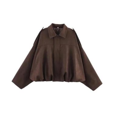 Imagem de Jaquetas Bomber Vintage Femininas De Manga Longa Com Gola Reversível, 