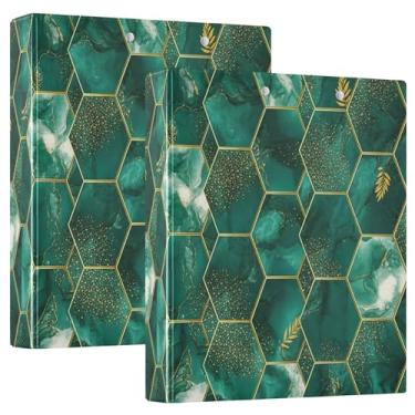 Imagem de Fichários de 3 anéis de mármore verde, 3 polegadas, comporta 200 folhas, pastas, portfólio, redondo, fichário de receita, 31,5 x 27 x 6 cm, pacote com 2