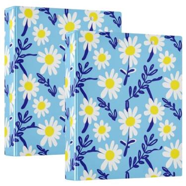 Imagem de Fichários de três anéis de margaridas brancas com ramos de folhas azuis, 3 cm, comporta 200 folhas, pastas de portfólio divertidas, anel redondo, fichário resistente, 31,5 x 27 x 6 cm, 1 pacote