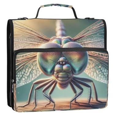 Imagem de Fichários grandes de 3 anéis, anel D de 3,8 cm, libélula, mau, olhos grandes, com zíper, organizador de fichário, estojo de armazenamento com alça e bolsa escolar