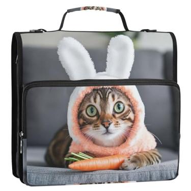 Imagem de Organizador de fichário fofo com zíper, 3 anéis, 3 anéis, coelhinho fofo, arte de Páscoa, vários bolsos, pastas grandes com alça bolsa escolar