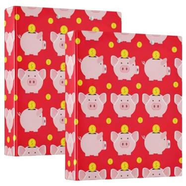 Imagem de Moedas de porco rosa fofas personalizadas com 3 fichários de 3 anéis de 3,8 cm, 200 folhas, pastas, portfólio, impressão, anel redondo, fichário, receita, 31,5 x 27 x 6 cm, 1 pacote