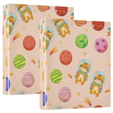 Imagem de Fichários personalizados fofos de desenho animado Tigres Astronauta, 3 anéis, comporta 200 folhas, anel redondo, fichário resistente, 31,5 x 27 x 6 cm, 1 pacote