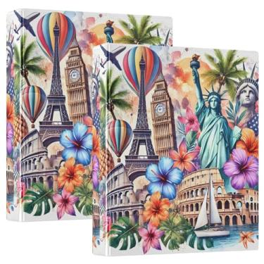 Imagem de Fichários coloridos de viagem com 3 anéis de arte de 3 cm comporta 200 folhas fofas pastas de portfólio de anel redondo para apresentação, 31,5 x 27 x 6 cm, pacote com 2