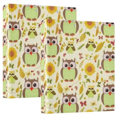 Imagem de Fichário de 3 anéis de girassóis com corujas caprichosas de 3 cm comporta 200 folhas, fichário de receita de anel redondo, 31,5 x 27 x 6 cm, pacote com 2