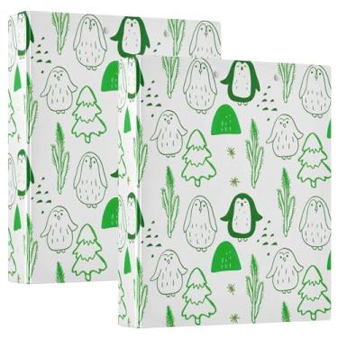 Imagem de Pinguins verdes árvores de Natal 3 fichários de 3,8 cm comporta 200 folhas fofas pastas para caderno floral redondo fichário de receitas, 31,5 x 27 x 6 cm, 1 pacote