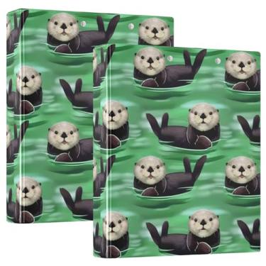 Imagem de Fichários personalizados com 3 anéis de lontras verdes de 3 cm para 200 folhas, portfólio de pastas, 31,5 x 27 x 6 cm, pacote com 2