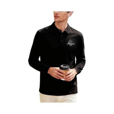 Imagem de Camisa Polo De Manga Longa Com Estampa Cruzada Para Homens, Moda Outon
