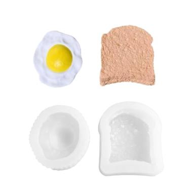 Imagem de Liiaiyter Molde de silicone para pão torrado 3D e molde de fondant de ovo frito, moldes de vela antiaderentes em forma de comida para chocolate, resina, sabão | Moldes de pão fofos para chá de bebê e
