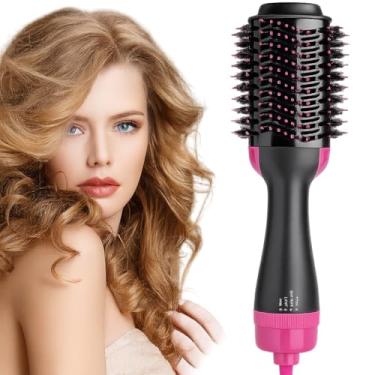 Imagem de Escova Secadora de Modelar Cabelos Lisos e Ondulados Anti-Frizz 1200 Watts 4 em 1 - Cabo Giratório com Tecnologia Iônica e Cerdas Flexíveis, 110V Cor Preto/Rosa