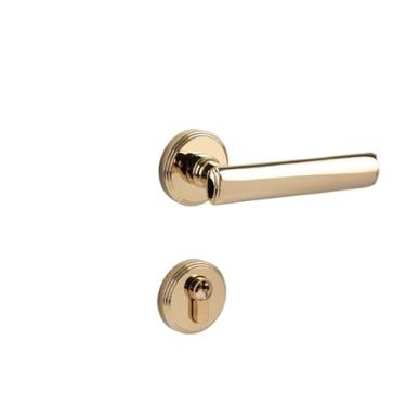 Imagem de Fechadura de porta de quarto de latão maciço silenciosa magnética para sala interna de madeira dividida maçaneta dourada fechadura de porta de cobre (ouro brilhante, modelo silencioso)