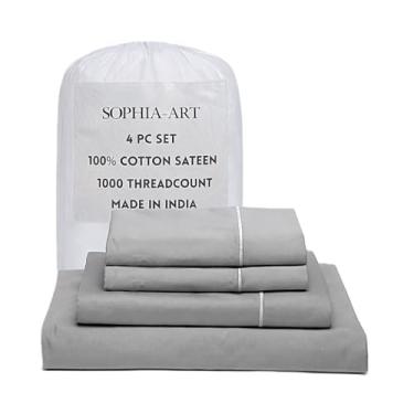 Imagem de Sophia-Art Lençóis de cama e fronhas 100% algodão acetinado – Premium 1000 TC, conjunto luxuoso de hotel ultramacio com 4 peças – respirável, durável e confortável (cinza/Cal. King)