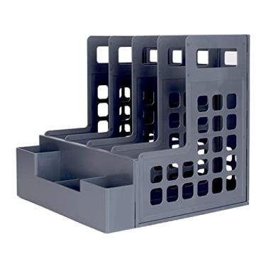 Imagem de Suporte simples para livros, moldura de arquivo de 4 grades, caixa de armazenamento de arquivos de mesa, rack de armazenamento de estudante para escritório, armazenamento de livros, revistas, estante