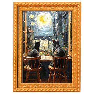 Imagem de Ímãs Para Frigorífico,Decoração De Gatos Com Pintura A Óleo | Ímãs Fortes Para Geladeira Com Moldura De - Para Cozinha Sala Brinquedoteca Escola Local De Trabalho Armário