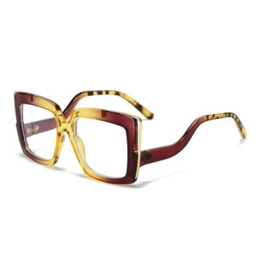 Imagem de HPIRME Óculos com hastes curvas para mulheres e armação grande com decoração colorida (6125-C1)