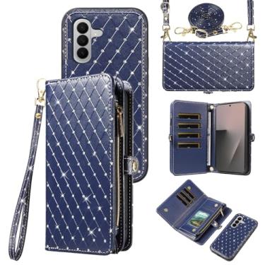 Imagem de Asuwish Capa de celular para Samsung Galaxy Z Fold 7 com zíper destacável carteira celular com alça transversal brilhante flip porta-cartões ZFold Z7 G Fold7 7Z mulheres homens meninas azul marinho