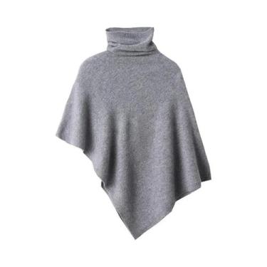 Imagem de Poncho Feminino De Cashmere Macio E Quente Com Gola Alta, Xale De Lã 1